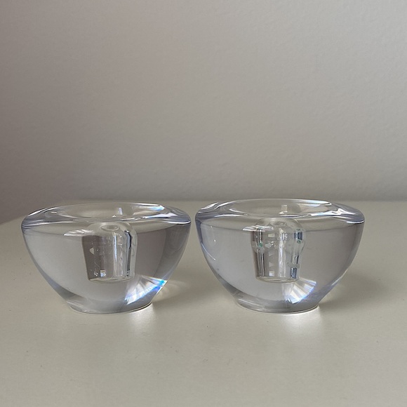 MCM 2 Solid Glass Candlestick Holders Round Clear Glass Numbered Candle Holders - Picture 5 of 12